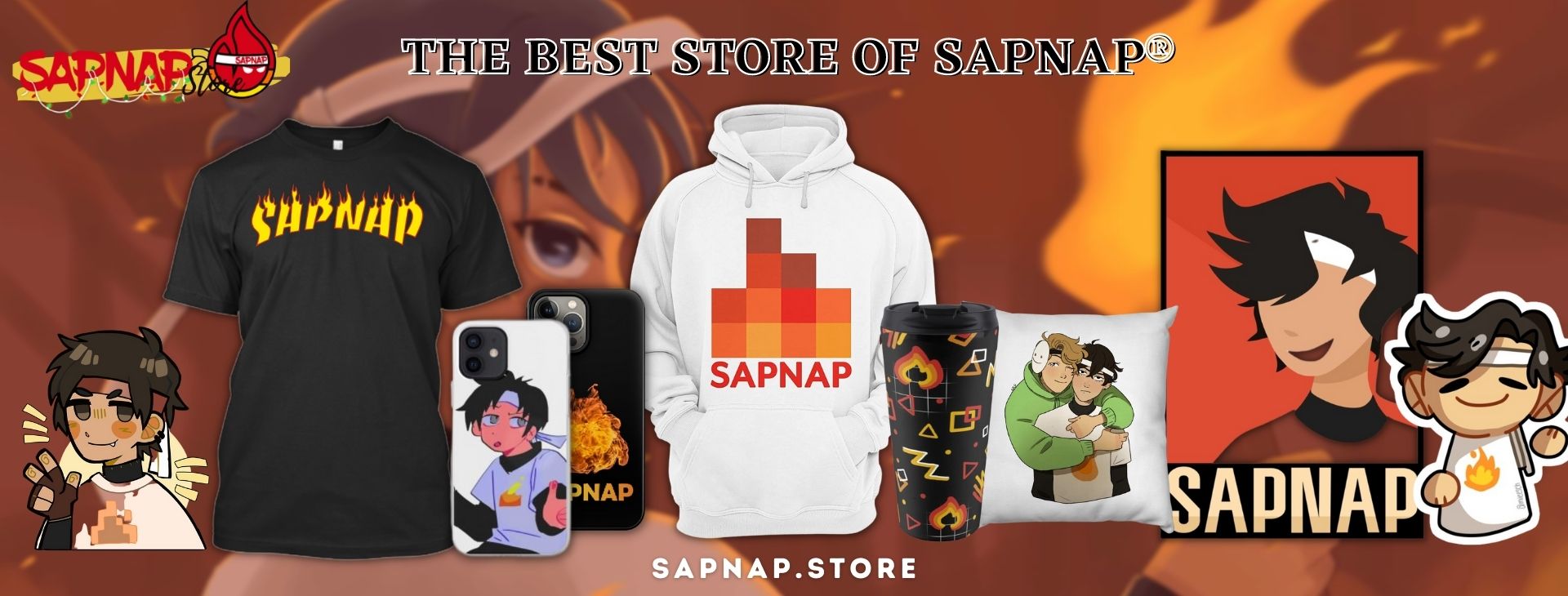 Sapnap Merch Sapnap Valentine's Flame Name Heart Pullover Hoodie